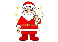 圣誕節(jié)到來圣誕老人馱著一袋子禮物的簡筆畫圖片